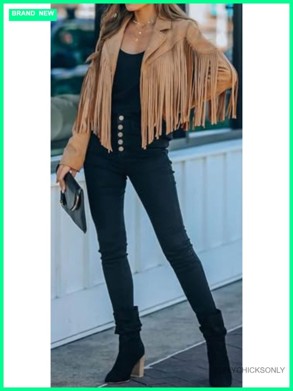 Faux Suede Leather Cropped Fringe Jacket Western Motorcycle Coat - Picture 3 of 6